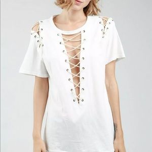Lace up deep V tee